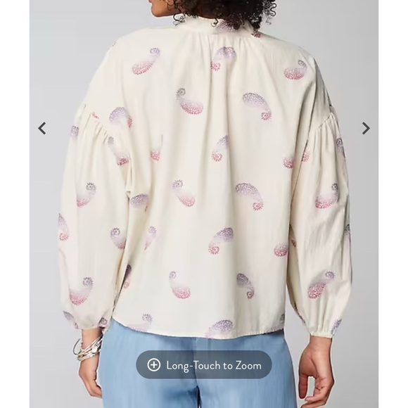 J. Jill Large Oversized Split Neck Cotton Blouse Top Puff Sleeves Lightweight - Picture 3 of 16